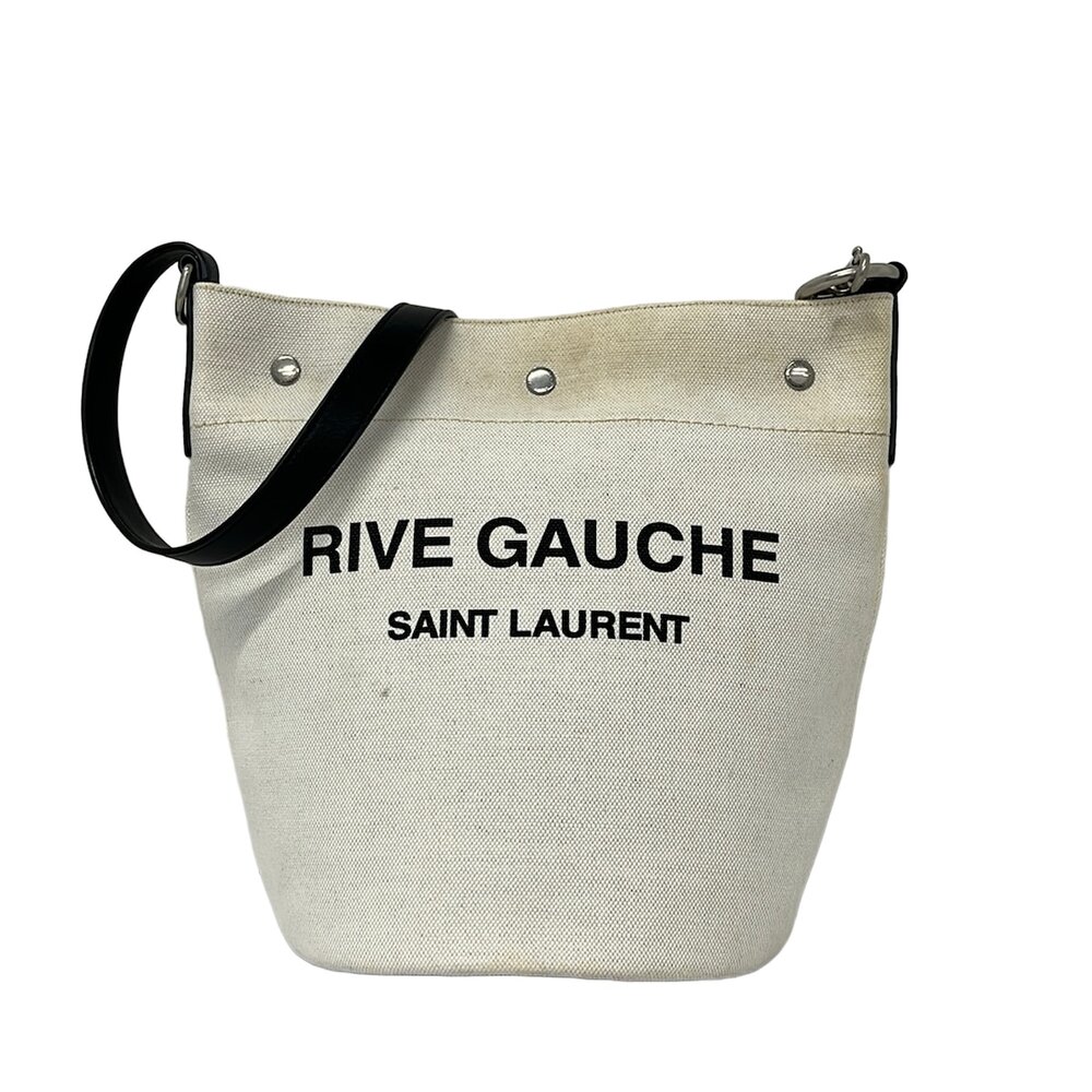 Saint Laurent PARIS Rive Gauche SEAU Shoulder Bag 669299 Cream Black Canvas